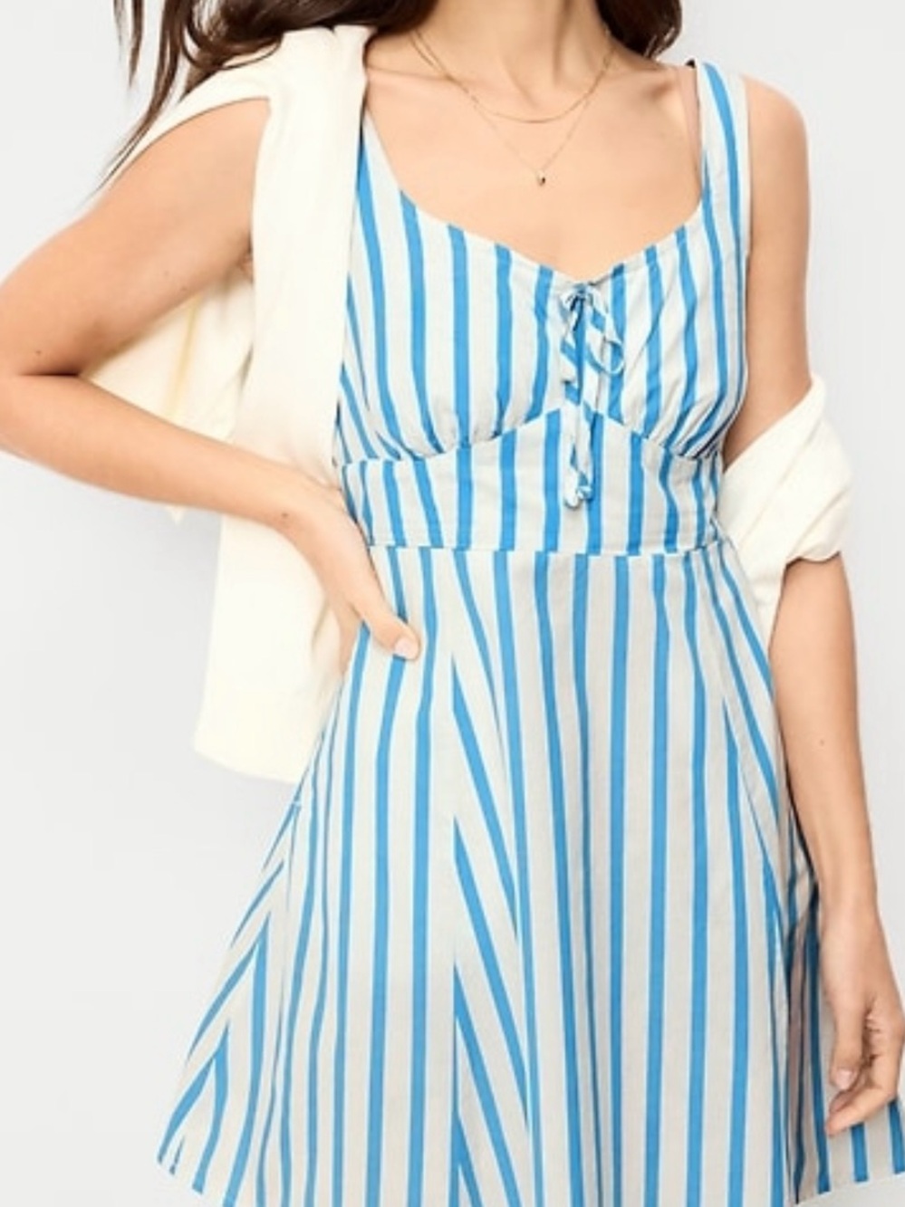 Old Navy Blue and White Striped Tie-Front Mini Dress